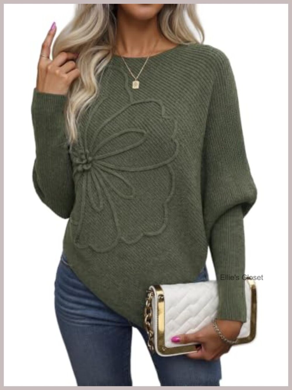 Women's Oversized Poncho Knit Sweater Batwing Sleeve 3D Floral Asymmetrical Hem